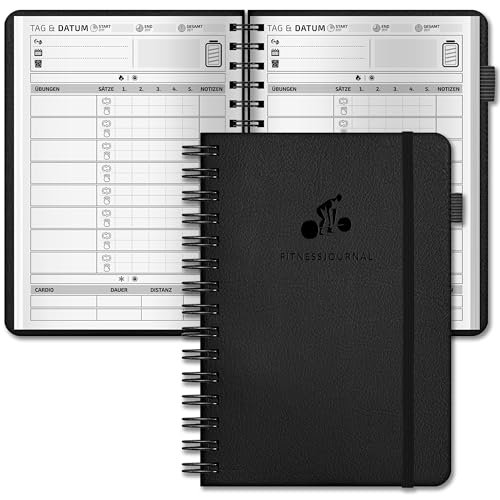 BIROYAL Gym Buch Deutsch, Spiralbindung Trainingstagebuch mit 186 Workout für dein Krafttraining, Trainingsbuch Krafttraining A5, Fitnessplaner, Fitness Journal für Bodybuilding, Gym & ​Heimtraining