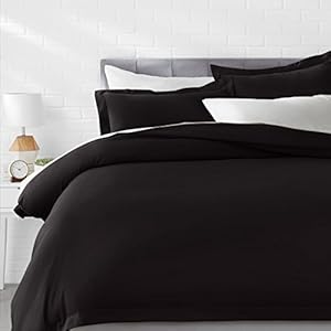 AmazonBasics Polyester Microfiber Quilt Cover Set with 2 Pillow Covers (Black, 3-Pieces Queen Size)