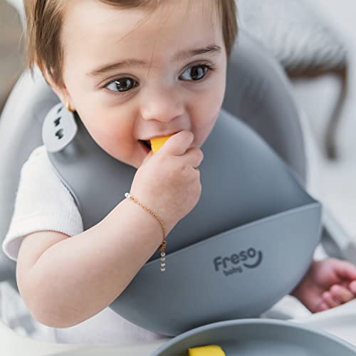 Freso Baby Babador Silicone Alimentação Bebê Introdução Alimentar Blw Impermeável Fecho Ajustável Co