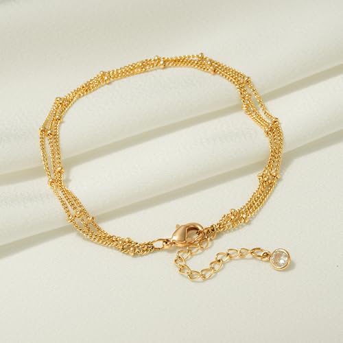 Fettero 14K Gold Bracelet for Women Gold Plated Bracelet Dainty Chain Gold Beaded Bracelet Paperclip/Curb/Figaro/Satellite Chain Adjustable Bracelet Jewelry4
