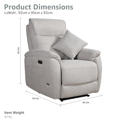 Image of Vero Relax 1 Seater Motorized Recliner Sofa - Dove Beige, Breathable Fabric, Soft & Padded, Extra Back Support, Eucalyptus Wood Frame, Semi Knockdown, 5-Year Warranty