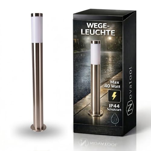 Novatool Gartenlampe I 80 cm I Edelstahl I IP44 I E27 Sockel I Gartenleuchte Stehlampe Säulenlampe außen Außenlampe Aussenleuchten Sockelleuchte Pollerleuchte Wegeleuchte…