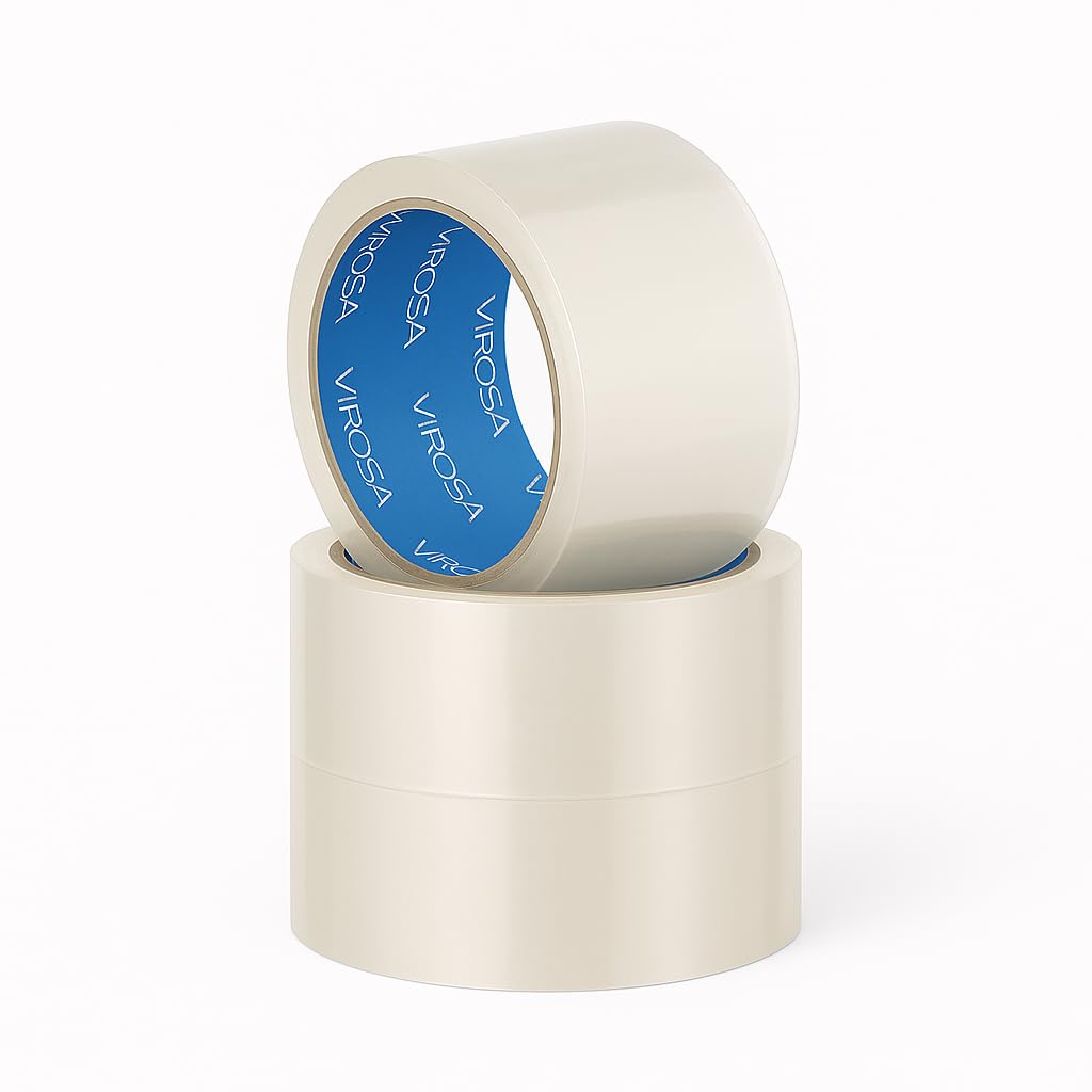 VIROSA 3-Pack Clear Packing Tape - 48mm x 66m Heavy Duty Parcel Tape Rolls for Moving Boxes Packaging, Shipping & Office Use