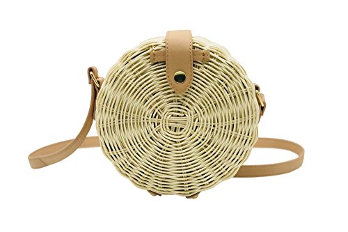 Youndcc Women Round Woven Rattan Bag Straw Bag Shoulder Bag Crossbody bag Handbag Beach Bag, Handwoven/Handmade/Crochet