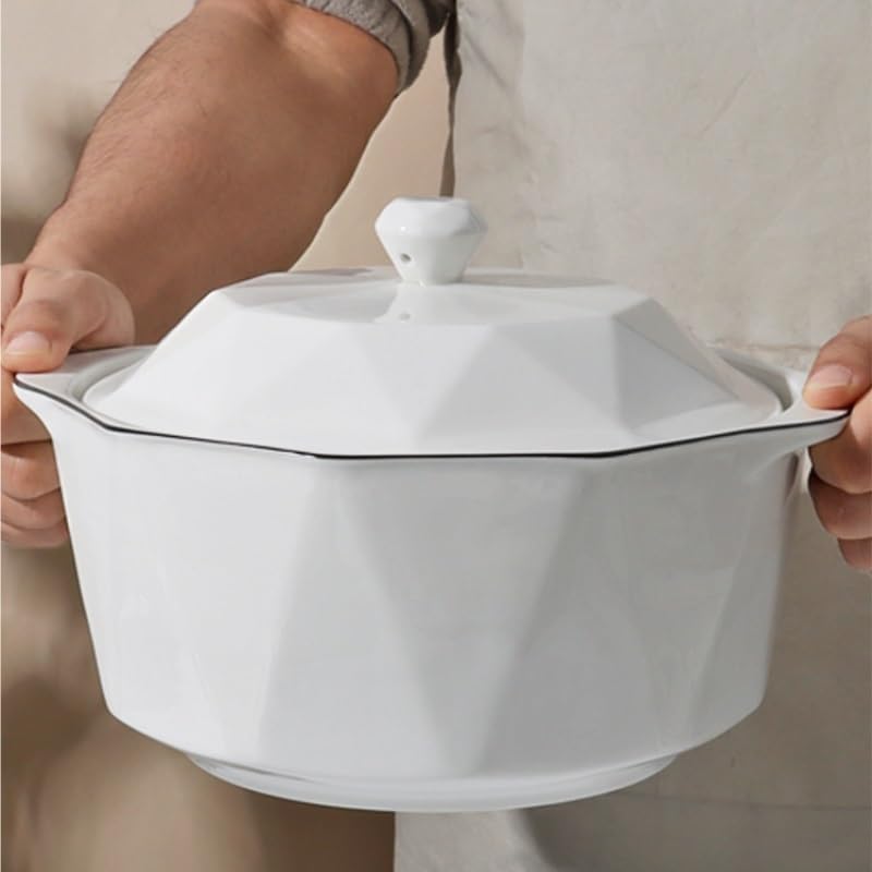 Miski do zupy z podwójnym uchwytem miska na zupę z pokrywką domowa ceramiczna miska na makaron instant biała miska kuchenna nadaje się do płatków śniadaniowych, zupy, makaronu obiadowego