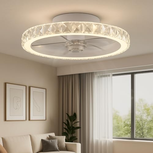 FactorLED Ventilador de Techo con Luz 50cm, 30W, 3000Lm, Blanco, Silencioso, CCT 6 opciones de luz blanca, Velocidad ajustable, Programable y Regulable, Mando a Distancia (SANTORINI - 50CM)