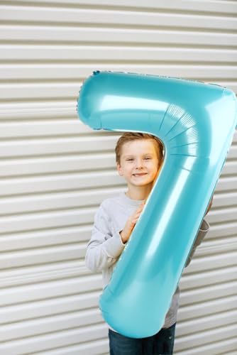 Image of 7 Balloon Numbers Birthday Decorations, 40In Pearl Blue Balloons for Party | Eye-catching Appearance, Perfect Decorative Centerpieces, Convenient Self-sealing Structure, Widely for Various Occasions