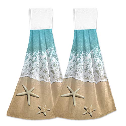 Alaza Starfish on Beach Sand Hanging Kitchen Hand Towels with Loop Super Absorbent Hand Towels Machine Washable 2 Piece Sets