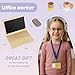 Wooden Pretend Play Home Office Set for Kids,10Pcs Office Playset with Wooden Toy Laptop & Phone,Toddlers Beverage Cup for Preschool Kid Ages 3+ Years