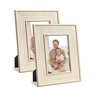 5×7 Picture Frame Boho Decor Beige Yellow Photo Frame Rattan Pattern Set of 2, for Desk and Wall, Gift for Family Friends Mom Women Men Dad Grandma