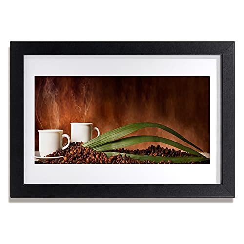 Affiche encadrée 30x20 cm tasses café grains pour décoration cuisine salon