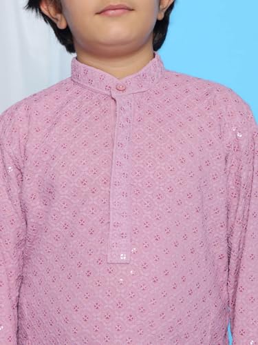 Image of AJ DEZINES Chikankari Kurta For Boys- Ethnic Wear | Embroidery Chikankari Sequined | Traditional & Festive Outfit | Cotton Stylish Boys Kurta | Perfect For Wedding & Family Function