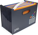 Rapesco 1489 Carpeta Acordeón SupaFile, Archivador con 13 Divisorios, Antibacteriana, A4, Negro con Separadores Multicolor