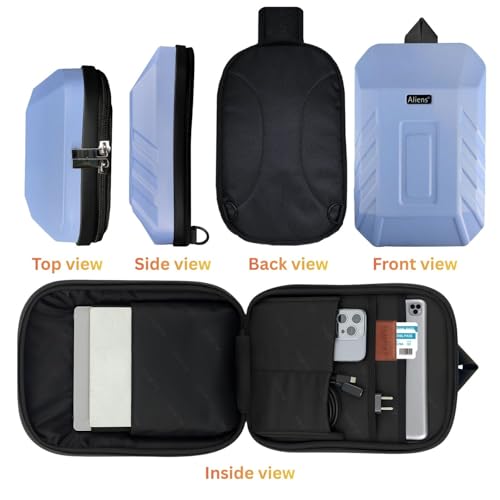 Image of Tukzer ABS Hard Shell Sling Bag Aliens Series 180Open Crossbody Side Shoulder Bag for Mens, Women, Office,Travel,Everyday Mini Backpack for iPad,Tablet,Smartphone,Charger,Headphone,HDD,Camera(02-BLU)