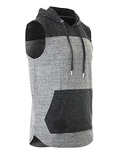 ZIMEGO Men's Color Block Sleeveless Pullover Kangaroo Pocket Workout Hooded Tank2