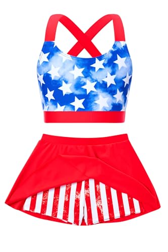 Image of Girls 2 Piece Tankini Swimsuit Summer Boyshort Bathing Suit with Beach Skirt Swimwear 5-16 Years