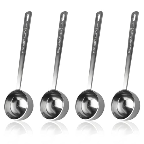 Teegxddy Cucchiaio Dosatore, 4 Pezzi Misurino Dosatore Caffe In Acciaio Inox Da 15 ml - Cucchiaio Da Caffè - Cucchiaio Da Caffè Con Manico Lungo -Per Misurare Caffè Macinato, Spezie, Polveri o Liquidi