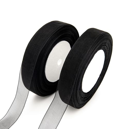 Organza Ribbon, 2PCS Black Ribbons 20mm x 45m, DIY Crafts for Gift Wrapping Balloon Ribbon