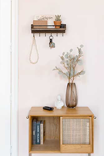 Mkono-Key-Holder-for-Wall-95-x-35-x-25-Small-Rustic-Wood-Floating-Shelf-with-6-Hooks-Decorative-Display-Key-Hanger-for-Living-Room-Entryway-Bedroom-BathroomOffice-Home-Decor