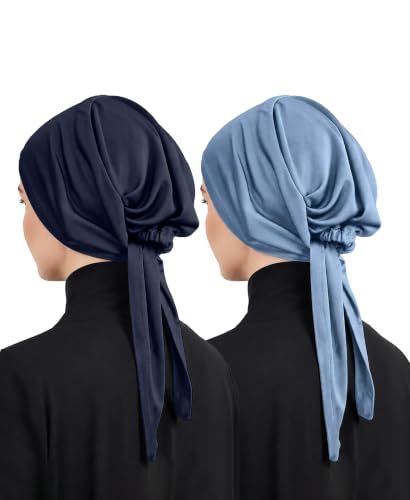 Image of Mehar Women's Hair Ponytail Cap Set of 2 | Soft Stretchable Polyester Hijab Inner Cap | Adjustable Tie-Back | Scarf & Helmet Inner | One Size Fits All