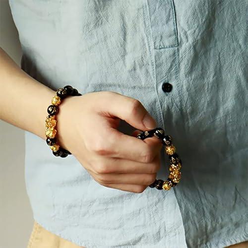 Image of Feng Shui Pixiu Wealth And Luck Bracelet For Men Women, Fengshui Black Obsidian Wealth Bracelet Good Luck Prosperity Buddha Beads Elastic Bracelet Jewelry Gifts