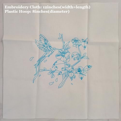 Image of Esffaci Embroidery Starter Kit for Adult Beginner with Hummingbird Flowers Pattern Hand Embroidery Set with Embroidery Cloth Hoop Needle Threader Embroidery Floss and Instruction