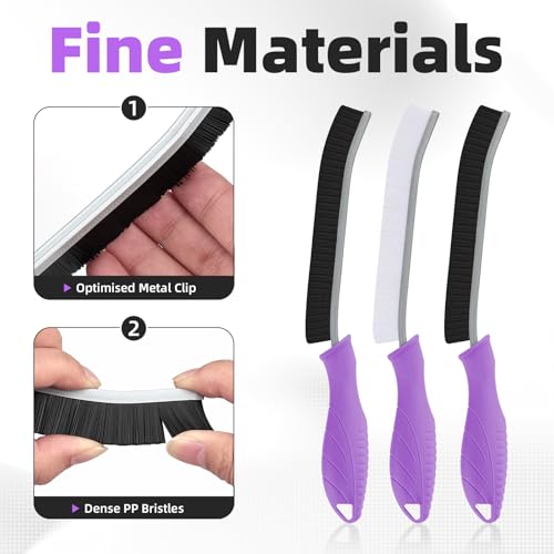 Image of FOOGWEE Hard Bristle Crevice Cleaning Brush - Cleaning Supplies - Grout Cleaning Brushes for Household Use - Crevice Cleaning Tool for Bathroom, Home and Kitchen (3, Purple)