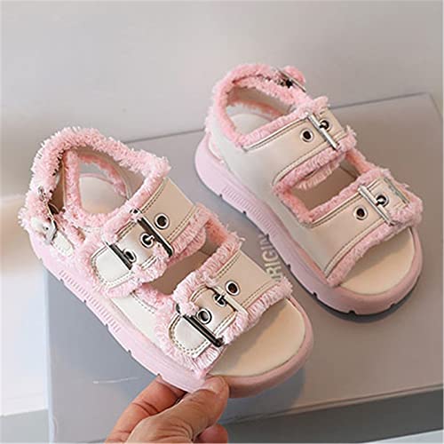 Big Kids Girl Sandals Summer Black Hairy Edge Adjustable Ankle Width Soft Bottom With Princess Size 4 Girls Sandals3