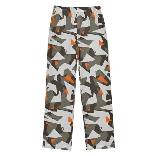 ZZXXB Geometry Camouflage Boys Long Pants Soft Trousers Elastic Waist Kids Lounge Bottoms with Pockets S-XL