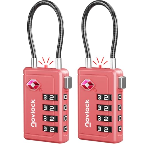 Candados TSA con indicador de apertura – Combinación de 4 dígitos para maletas, mochilas, equipaje de mano y taquillas, color rosa (2 uds.)