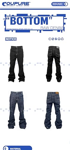 Coupure [CPE] Raw Denim Jeans for Women Men - Wide Leg Casual Flared Hem Floor-Length Unisex Denim Pants Blue3