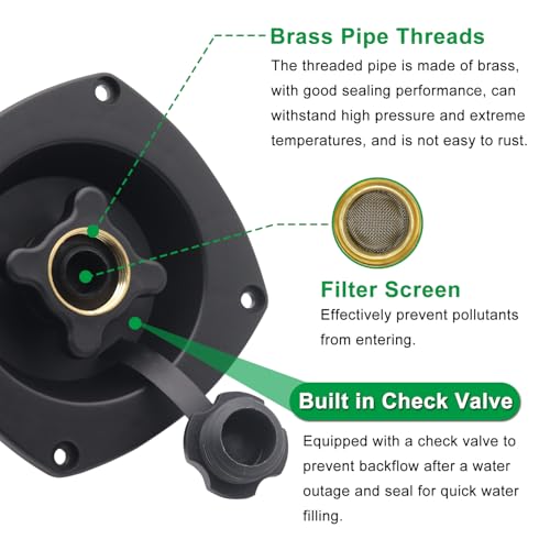 Image of RV City Water Inlet Connection Pressure Reducing Fill Hatch with Brass Check Valve and Quick Coupler Dustproof Inlet Hose Adapter for Fresh Water Fill Compatible with RV Marine Camper(Black)