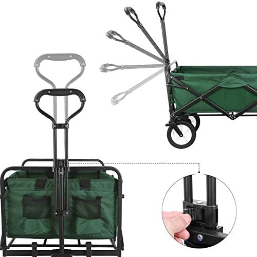 Foldioutdoor Utility Wagon, Heavy Duty Garden Cart with Wheel Brakes and 2 Cup Holders, for Shopping,Picnic,Beach