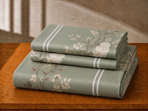 Image of Castiqa Cotton Feels All Over Elastic Fitted Bedsheet Set with 2 Matching Pillow Covers Queen Size 60x78 Light Green