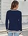 Micoson Women's Cable Knit Polo Sweater Jumper Fall Long Sleeve Pullover Tops Slouchy Preppy Outfits (Navy Blue White Stripe,S)