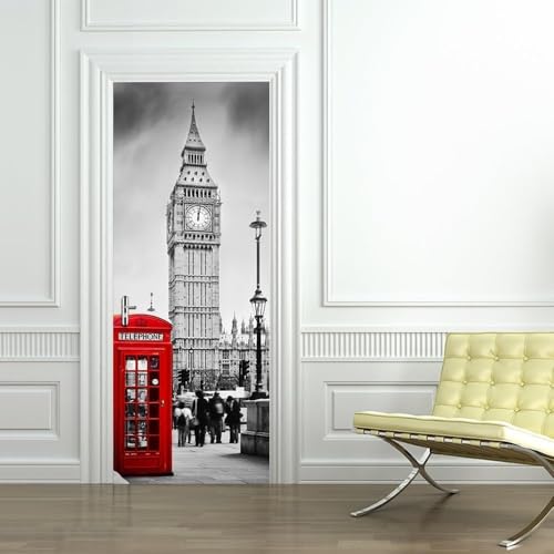 Sticker Porte Londres Papier Peint, Londres Autocollant Poster Auto-Adhésif, Chambre Salon Salle de Bain Affiche Art Décor Mural 3D Stickers Porte 86 x 200...