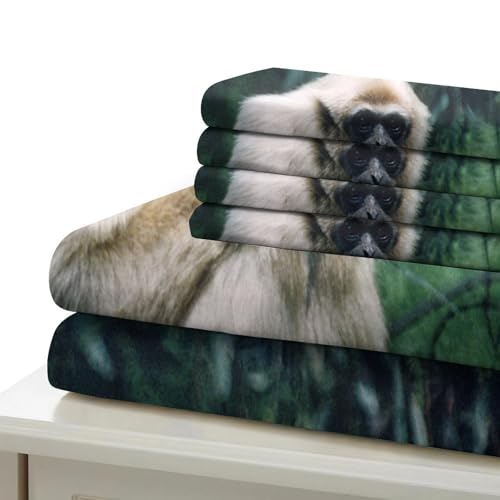 Housse de couette gibbons 3D 200x200 microfibre avec 2 taies d'oreiller