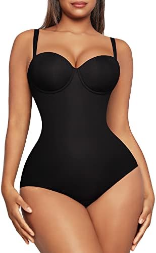FeelinGirl Shapewear Bodysuit for Women Tummy Control Body Shaper Seamless Shapewear Cupped with Removable Straps