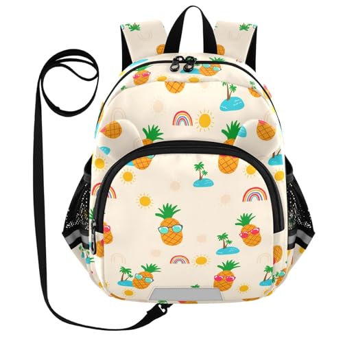 Pineapple Island Rainbow Toddler Harness Backpack for Boys Girls 3-6 Years Kids Backpack with Anti Lost Safety Leash Baby Protection Backpack for Travel Walking Preschool