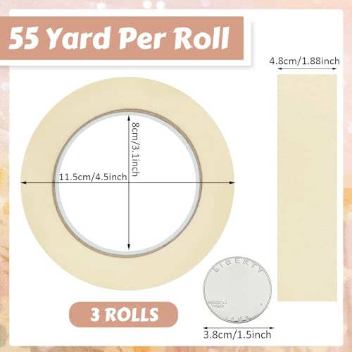 Image of Fainne 3 Rolls 1.88 Inch Masking Tape Bulk 55 Yards | General Purpose Tape for Classroom, Labeling, Crafts, Office, School Projects, Easy Tear & Clean Removal, Beige White