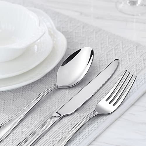 24 Piece Cutlery Set, Homikit Stainless Steel Flatware Silverware Sets Service for 6 People, Pearled Edge Knife Fork Spoon Set for Home/Kitchen/Party, Mirror Finished & Dishwasher Safe - Image 5