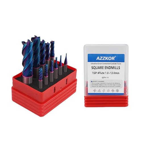 Image of Carbide Square EndMill HRC70 Double Edge 4 Flute TIAiN Coating Tungsten Steel Color-Ring Milling Cutter for Metal Steel TGP Series 11pcs Set