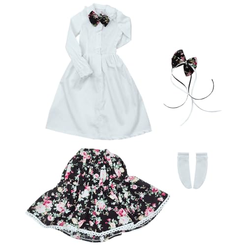 Robe blanche poupée 1/4 BJD avec jupe florale et coiffe niannyyhouse