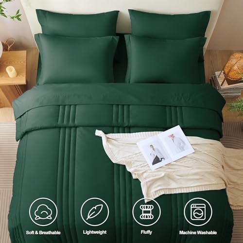 CozyLux Queen Comforter Set - 7 Pieces Bed in a Bag Emerald Green Comforters Queen Size Bed Set, Soft Bedding Set with All Seasons Comforter, Sheets, Pillowcases & Shams - Image 3