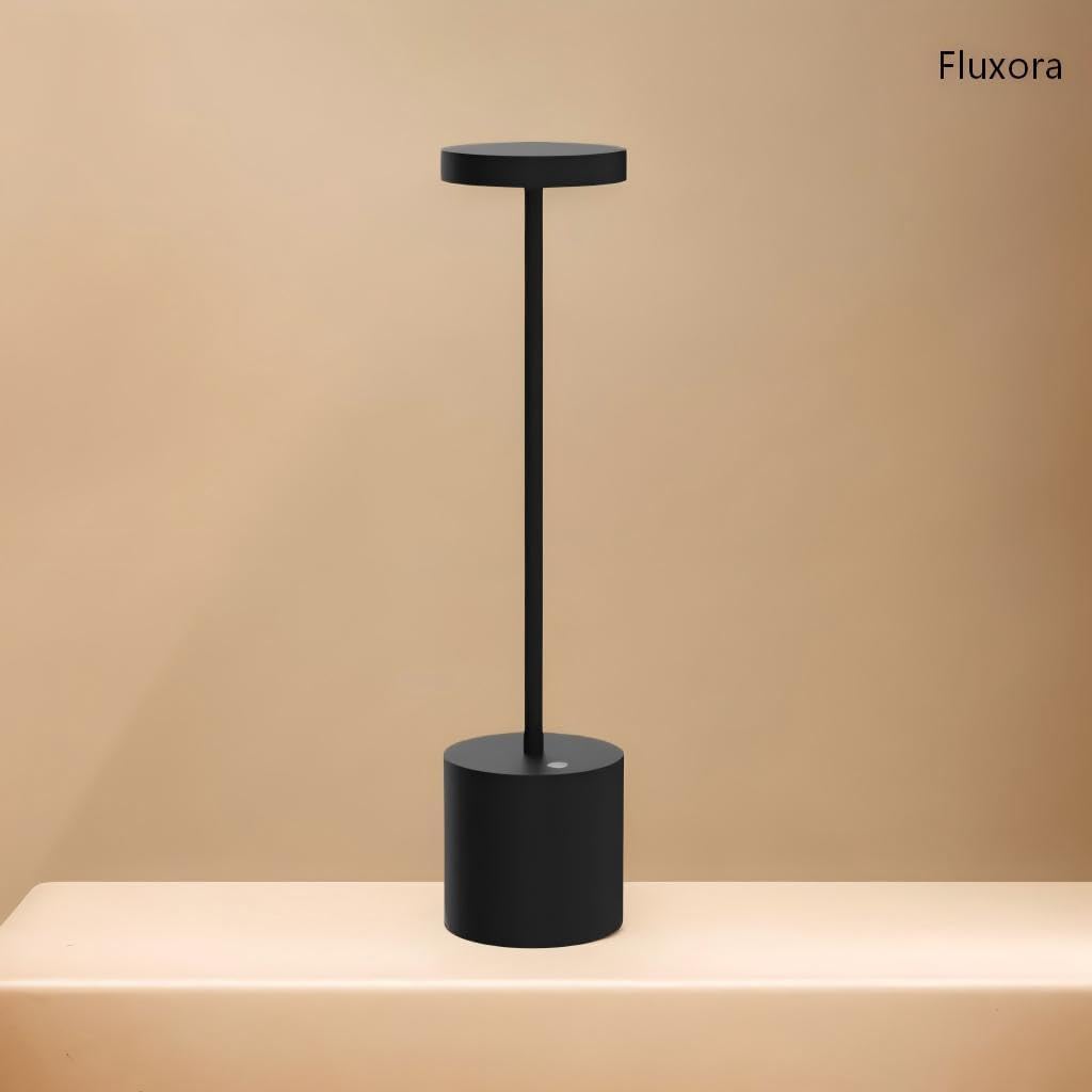 LED Table Lamp, Rechargeable Cordless with 3 Color Dimmable Light, Portable Metal for Indoor & Outdoor Use (Black)