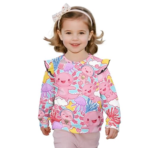 Toddler Long Sleeve Shirts Girl Cute Ruffle Graphic Sweatshirts Soft Fall Clothes for Girls 1-8 Years