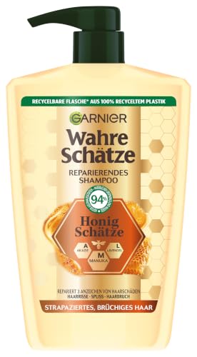 Garnier Wahre Schätze Reparierendes Shampoo Honig Schätze; XXL Format 1L, kräftigt und nährt strapaziertes und brüchiges Haar, 1000 ml