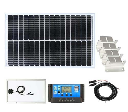 Lowenergie 50W Mono Solar Panel Battery Charging Kit with Charger Controller & Mounting Bracket Set. For Caravans, Motorhomes, Boats & Any Flat Surface