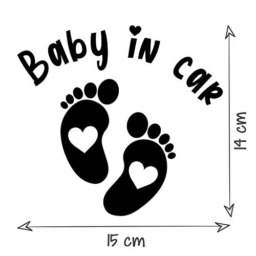 P005 | Baby in Car Aufkleber 15cm x 14cm Auto Sticker Babyaufkleber Autoaufkleber Vinyl (Schwarz)