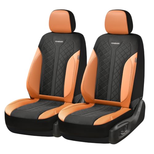 Image of Coverado Car Seat Covers Front Seats, BrownSeat Covers 2-Pack, Breathable Automotive Seat Protectors, Driver Seat Covers Universal Fit for SUV, Truck, Vans, Sedan
